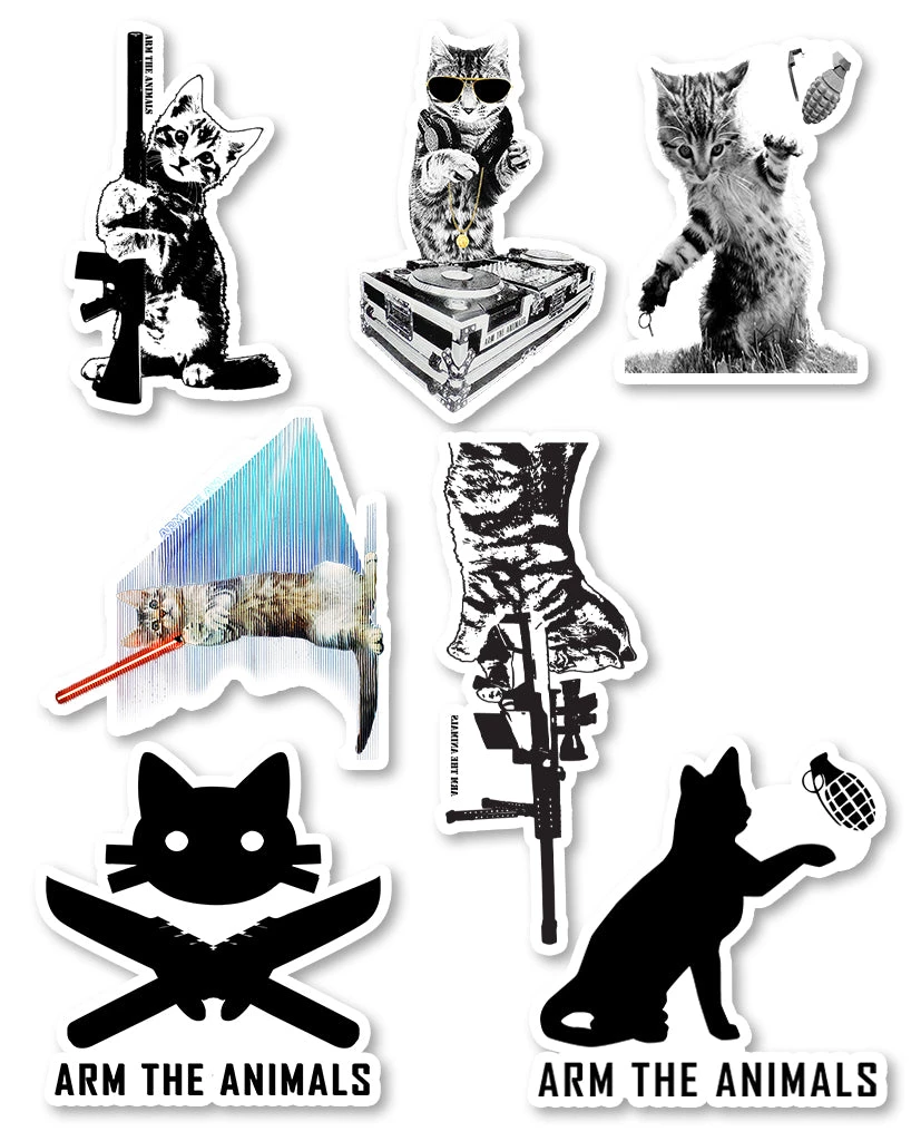Arm The Animals Cat Designs Stickers | Cat Lovers | 4mm UV Coated Die Cut Sticker Set