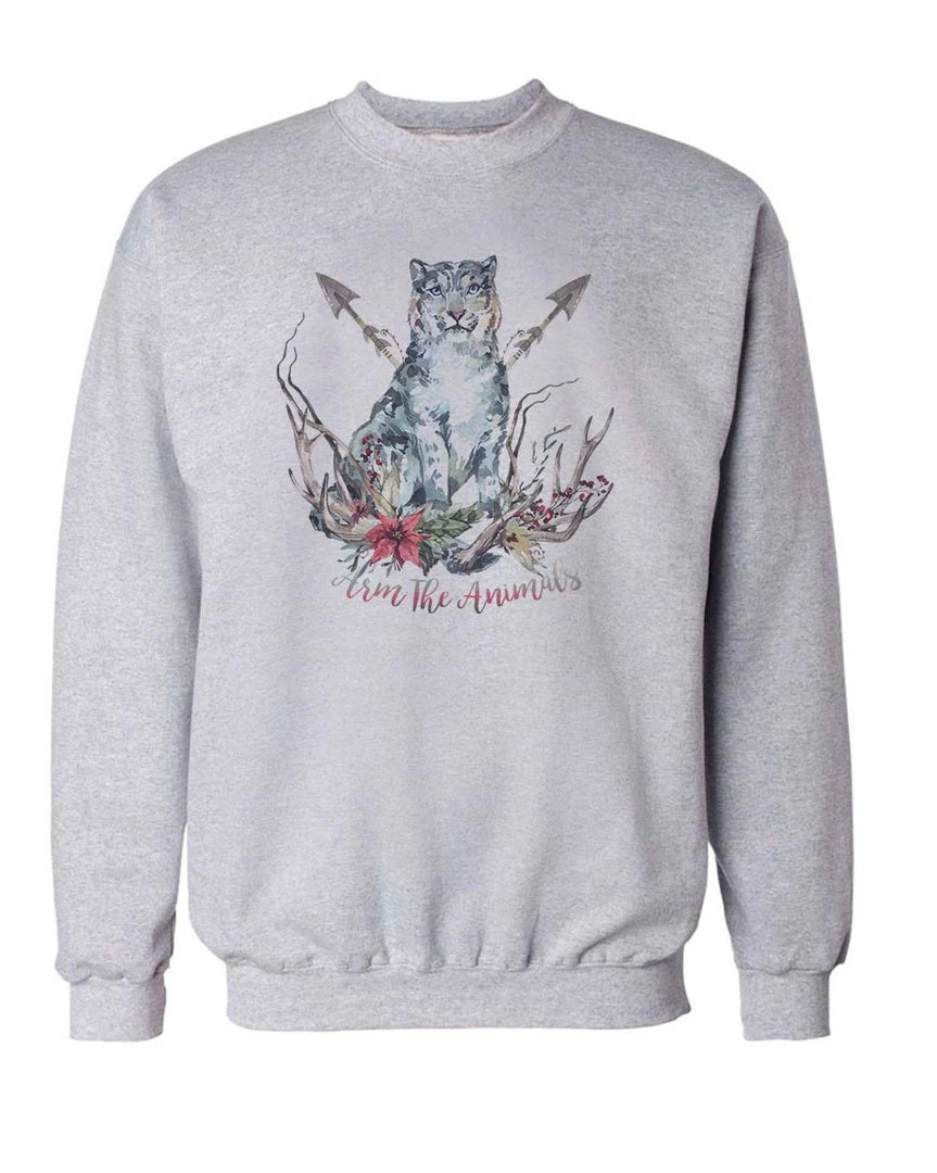 Arm The Animals Unisex | Ridgeline Snow Leopard | Crewneck Sweatshirt Crew Sweatshirts