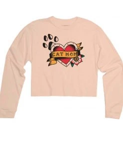 Arm The Animals Women's | Tattoo Cat Mom | Cutie Long Sleeve Cut Crop Long Sleeves