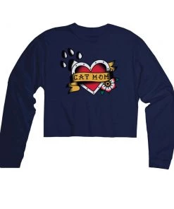 Arm The Animals Women's | Tattoo Cat Mom | Cutie Long Sleeve Cut Crop Long Sleeves