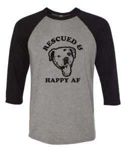 Animal Rescue Mission 3/4 Sleeve Raglans Unisex | Rescued And Happy AF | 3/4 Sleeve Raglan