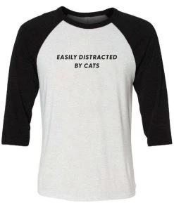 Arm The Animals 3/4 Sleeve Raglans Unisex | Easily Distracted Cat | 3/4 Sleeve Raglan